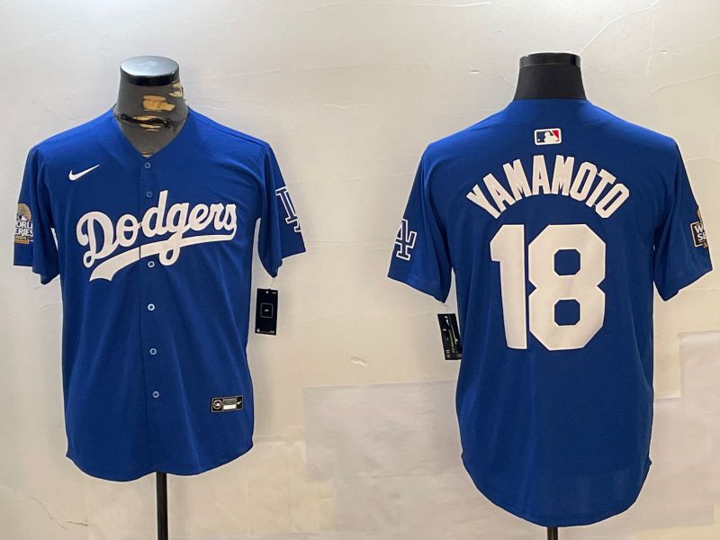 Men Los Angeles Dodgers #18 Yamamoto Blue Game 2024 Nike MLB Jersey style 1216->los angeles dodgers->MLB Jersey